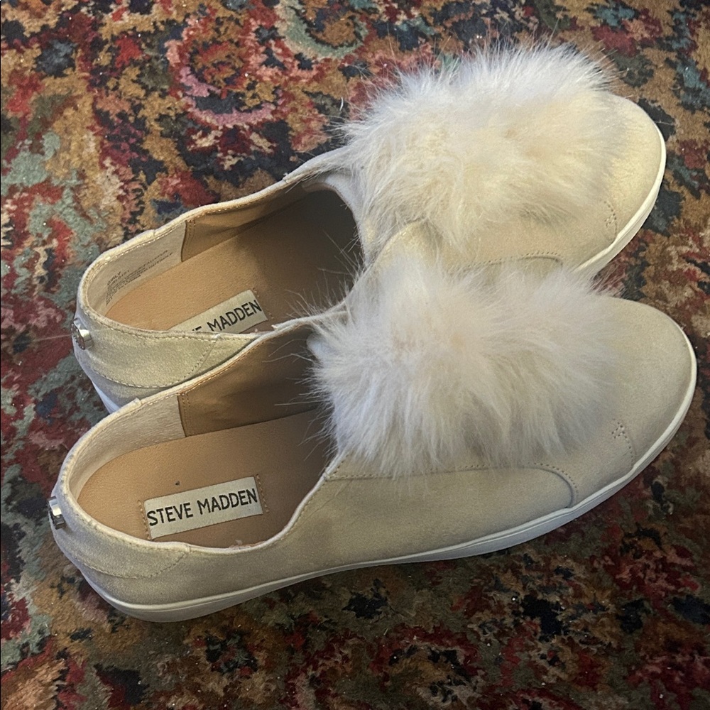 Steve Madden Beige Fur Slip-On Sneakers